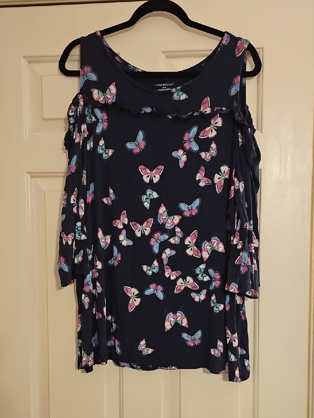 Lane Bryant Navy Butterfly Cold-Shoulder Blouse